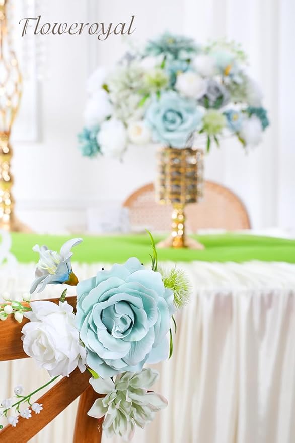 Artificial Flower Set in Teal Blue, Silk Roses, Dahlias and Peonies