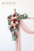 Artificial Flowers Wedding Arch Swag Kit in Cream Red with Chiffon Drape