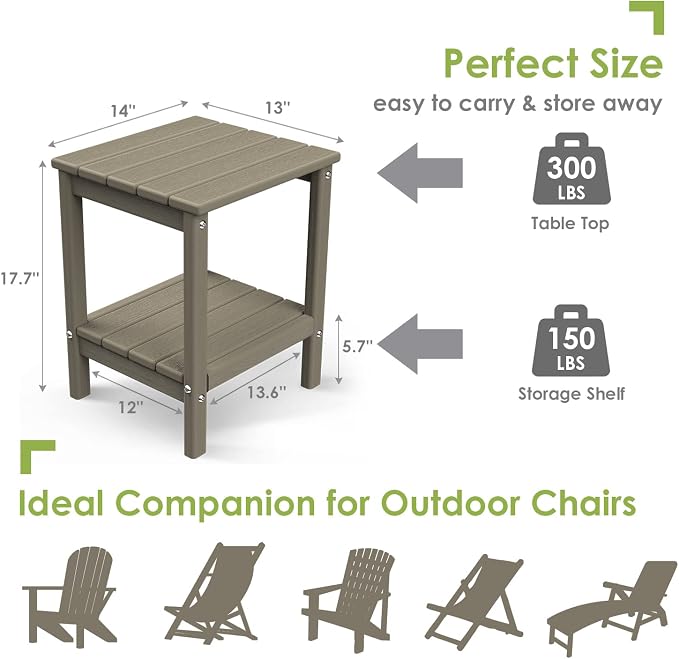 GREENVINES Adirondack-Outdoor-Side-Table | Set of 2 | Wood Grain | 14 x 13 - Image 3