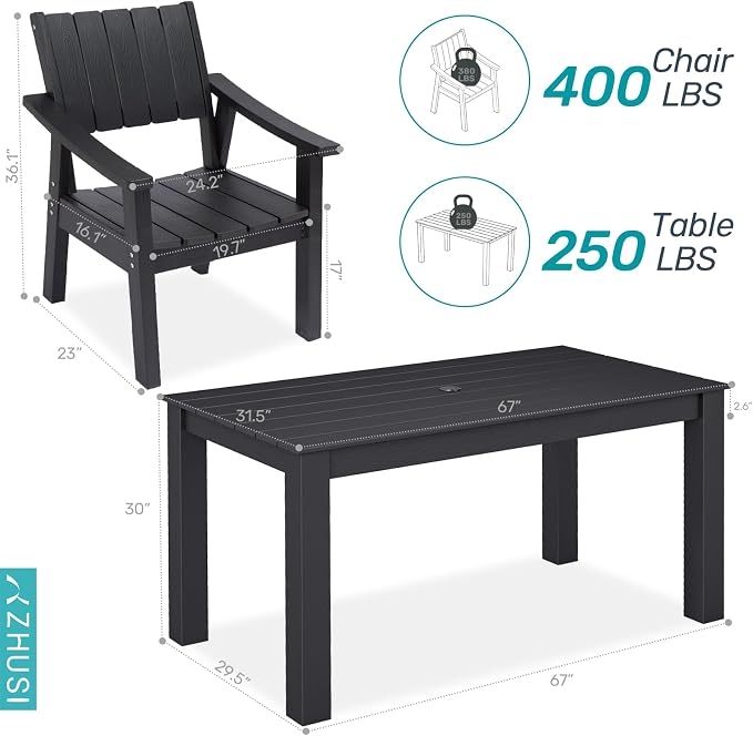 ZHUSI Patio Table and Chairs Set, Outdoor Table and Chairs, HDPE Outdoor Dining - Image 2