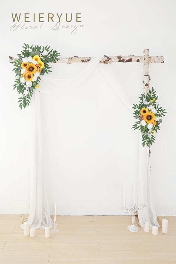 Artificial Flowers Wedding Arch Swag Kit, Sunflower, 3-Piece Set with Drape