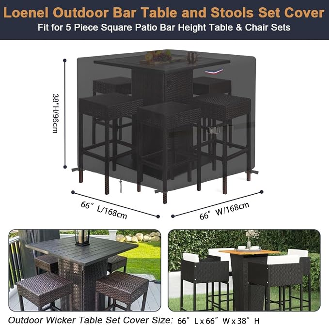 Furniture Set Cover for Patio Dining Set, Waterproof 600D, Black