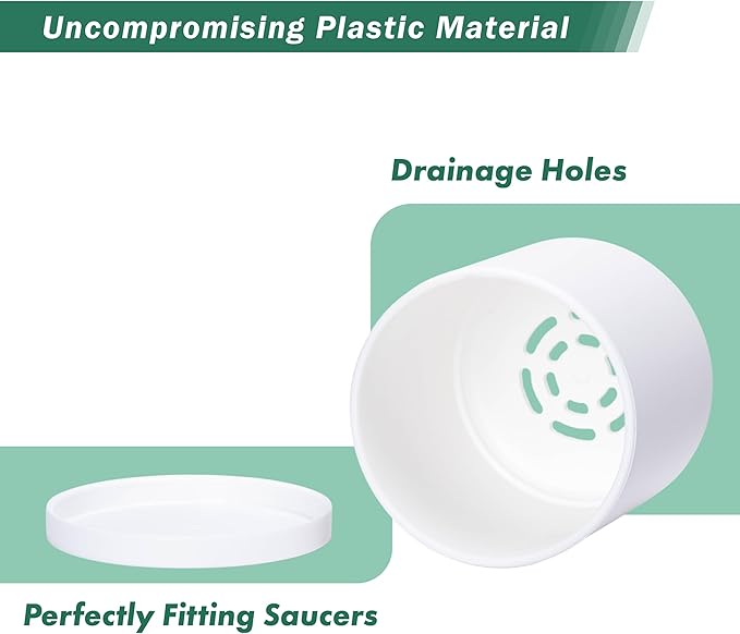 Planters: 12 Pack of 3.5 Inch Matte White Plastic Pots with Saucers