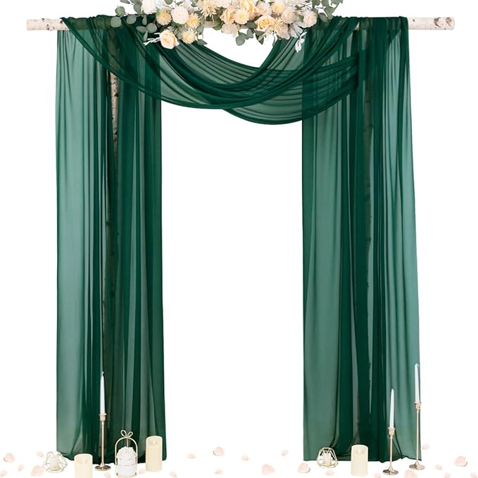 Outdoor Curtains, Emerald Green Sheer Chiffon Arch Drape, 29 x 236 In