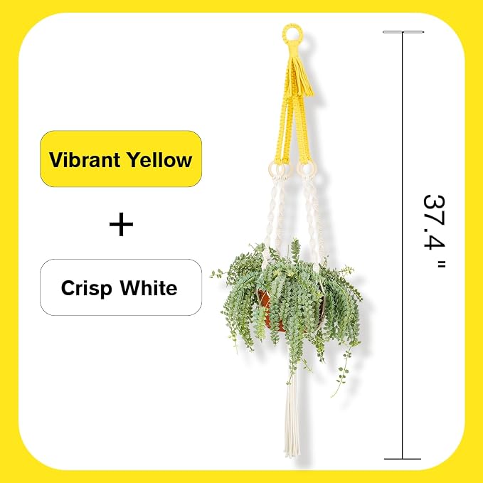 Large Macrame Plant Hangers Indoor & Outdoor Boho Two-Tone Colored Hanging - Image 5