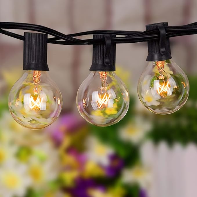 String Lights, 50 ft G40 Globe Outdoor Patio Lights in Black