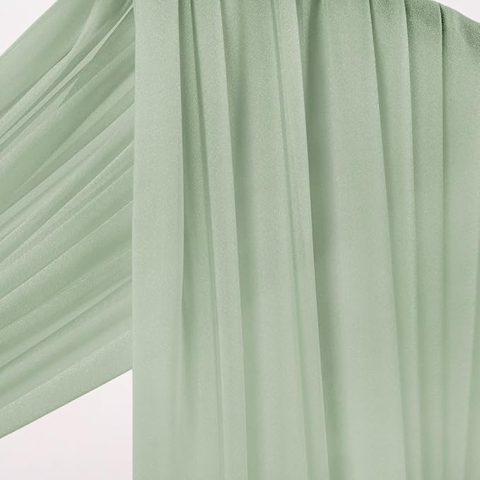 Outdoor Curtains Sheer Chiffon Arch Drapes in Sage Green, 4 Panels 29 x 20 Ft