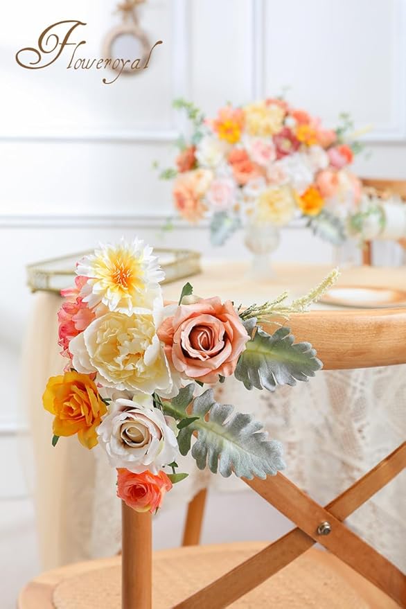 Artificial Flower Set, 26 Pcs Champagne Silk Flowers with Stems