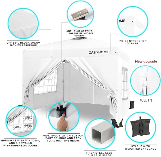 Canopy Tent 10x10 Pop-Up Gazebo with Sidewalls, Roller Bag