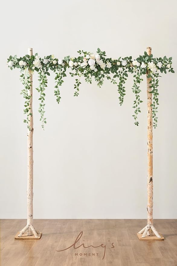Artificial Flower Garland Arch Swags, 6.5 Ft, White-Sage Green Silk