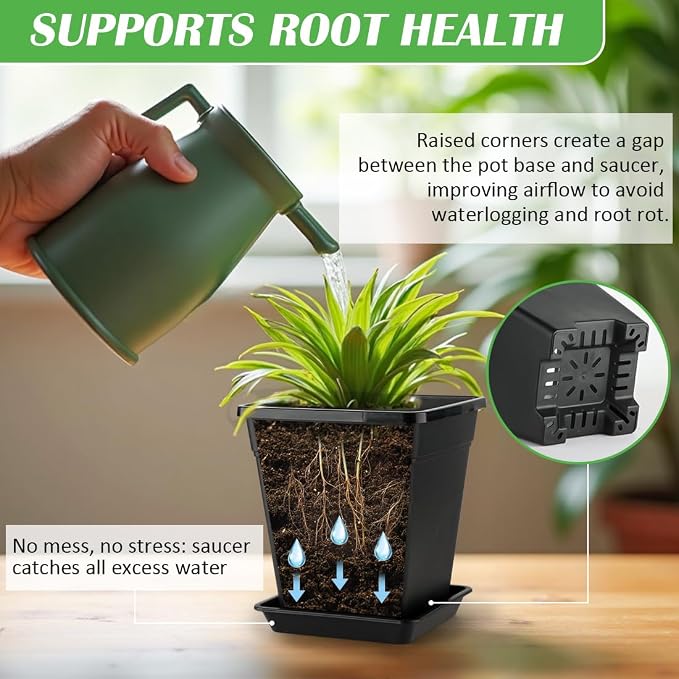 BTPLASTIK Square Plastic Planter 8 Inch, Plant Pots - Image 4