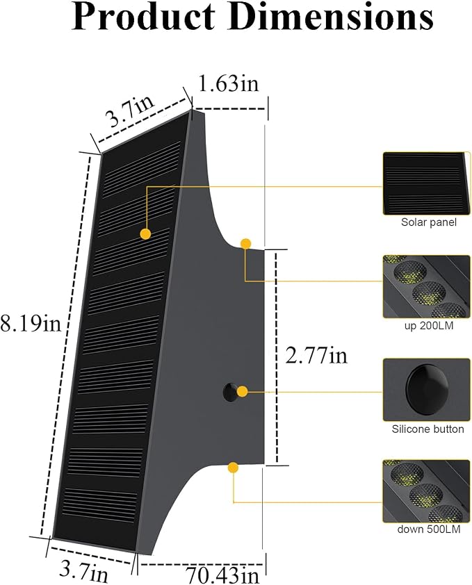 Solar Wall Lights Outdoor 2 Pack, 3000K Up and Down Glow, IP65 Waterproof