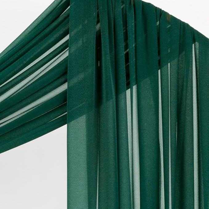 Outdoor Curtains Sheer Chiffon Arch Drapes, 4 Panels, Emerald Green