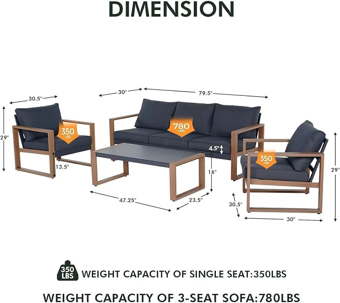Grand patio Outdoor 4-Piece Modern Aluminum Patio Furniture Sets 5 Person - Image 4