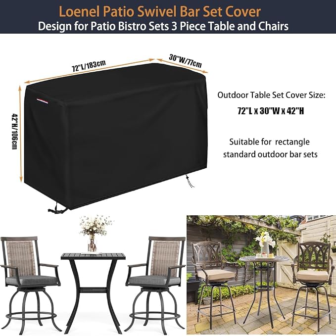 Furniture Set Cover, 3-Piece Waterproof Black Bar Height Patio Cover
