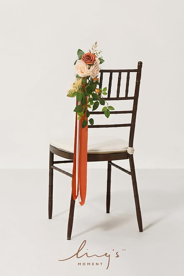 Artificial Flowers Aisle Pew Decor, 8 Pcs Sunset Terracotta Silk Set