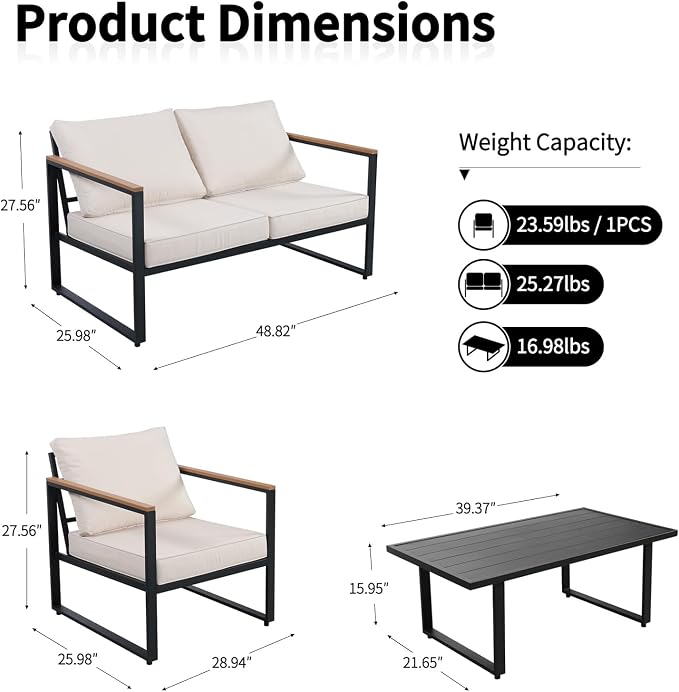 Outdoor Patio Furniture Sets of 4, Metal Patio Conversation Sets - Image 3