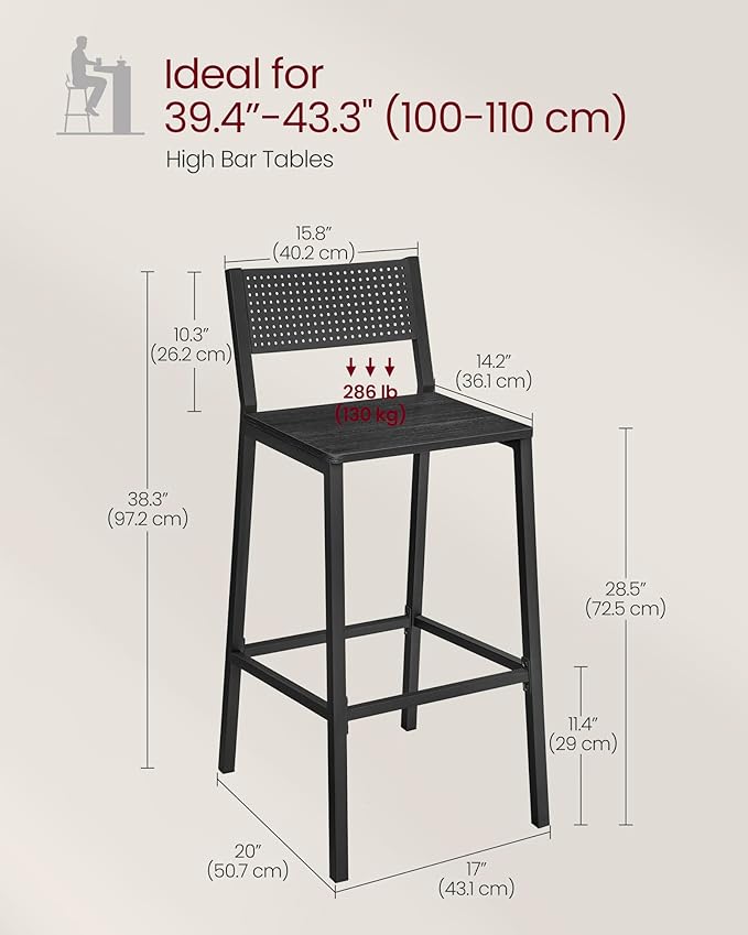 VASAGLE Bar Stool Set of 2, Bar Chairs - Image 3