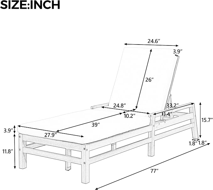LUMISOL Patio Chaise Lounge Chair, 5-Position Adjustable Outdoor Chaise Lounge - Image 7