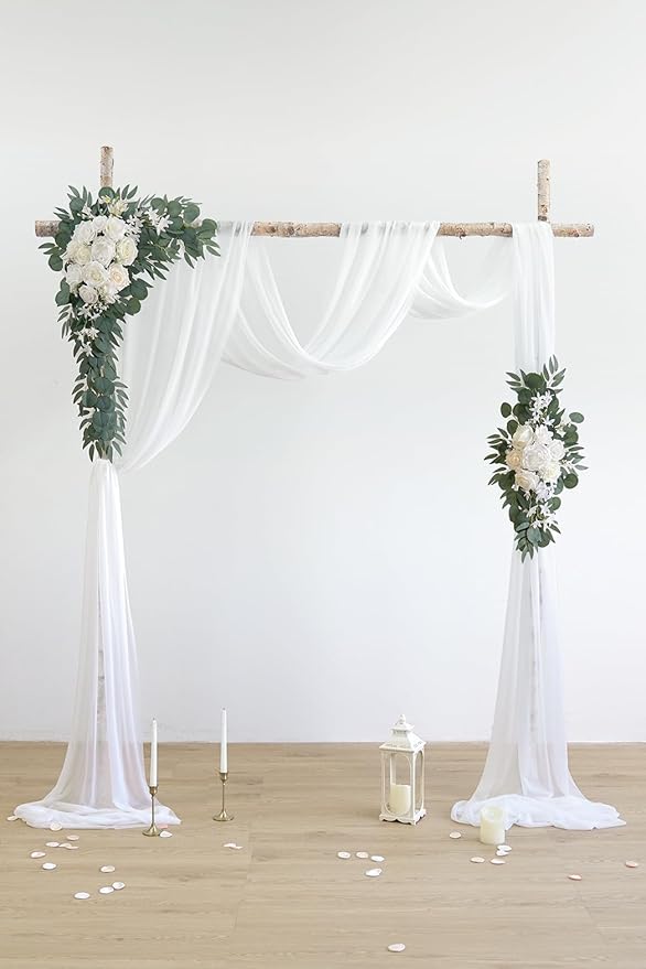 Artificial Flower Wedding Arch Kit, White and Ivory, 26 Ft Draping