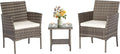 FDW 3 Piece Outdoor Furniture Set Patio Gray Wicker Chairs Furniture Bistro by FDW
