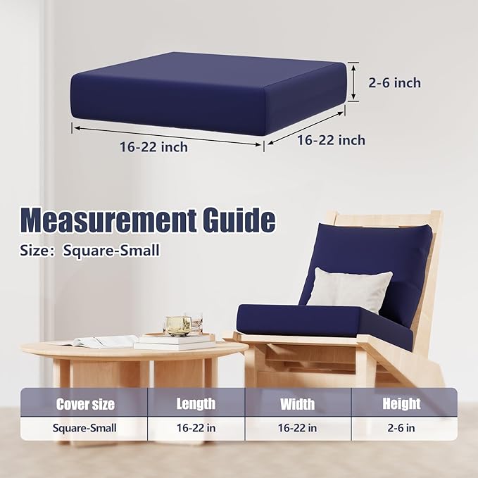 Cushion Covers, 8 Pack Navy Blue Stretch Patio Slipcovers with Elastic Straps