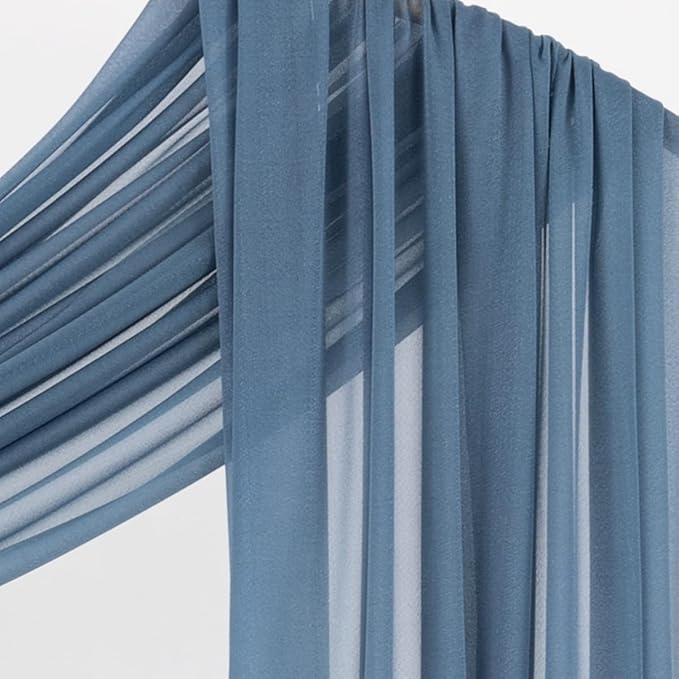 Outdoor Curtain Sheer Chiffon Arch Drapes, 4 Panels Dusty Blue