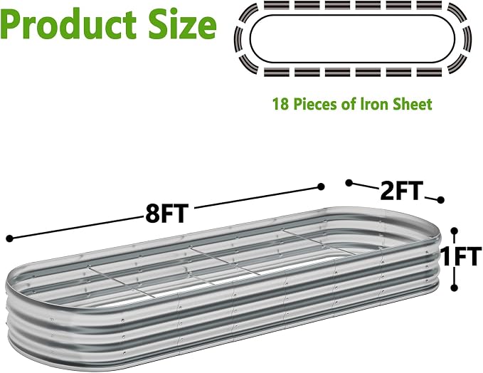 zizin Oval Galvanized Raised Garden Bed Kit 8x2x1ft Metal Planter Box - Image 5
