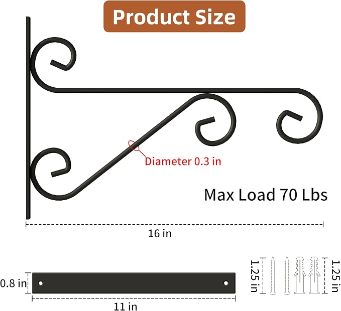 2 Pack 16 Inch Plant Hangers Outdoor Bracket, Indoor Wall Mount Metal Heavy - Image 5