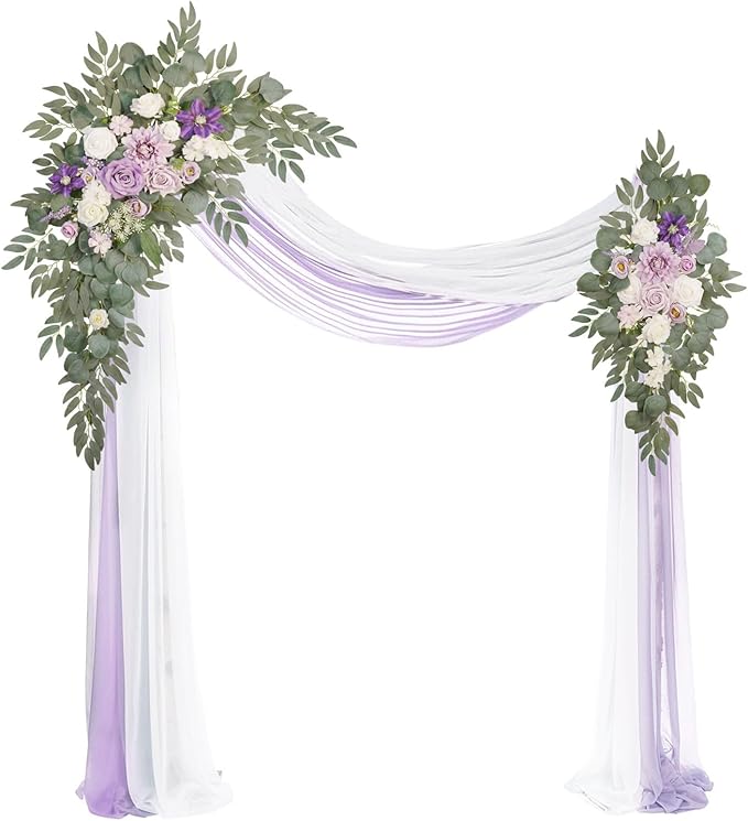 Artificial Flowers Arch Kit, 4-Piece Light Purple Silk Floral Swag Set