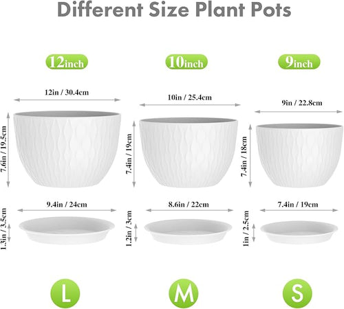 12/10/9 inch Large Flower Pots, 3 Set Big Plant Pots - Image 2