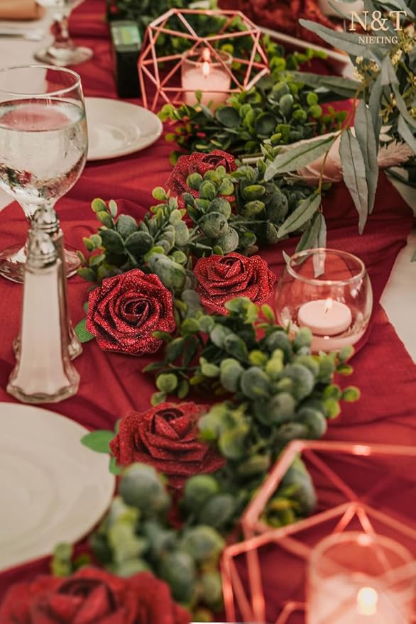 Artificial Flowers: Glitter Red Foam Roses, 3-Inch Heads, 8.2-Inch Stems