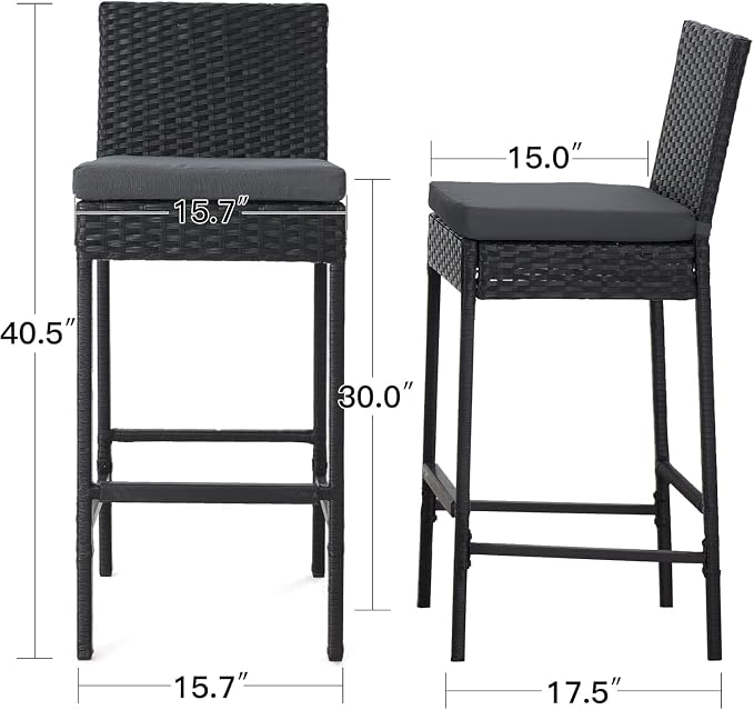 ECOTOUGE Outdoor Bar Stools Set of 4, Wicker Woven Patio Stools & Patio Bar - Image 2
