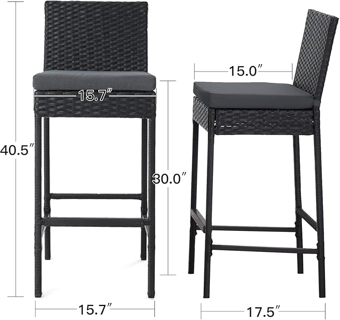 ECOTOUGE Rattan Bar Stools Set of 2, Outdoor Wicker Barstools Counter Height - Image 3
