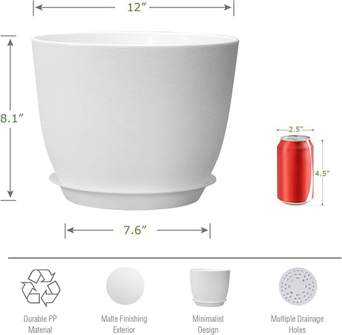 12inch Large Plant Pot, Modern Plastic Planter - Image 2