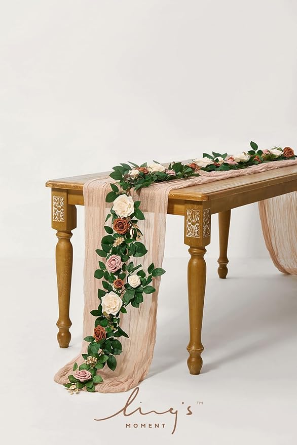 Artificial Flower Garland, 5 Ft Foam and Silk Rose Vine with Leaves