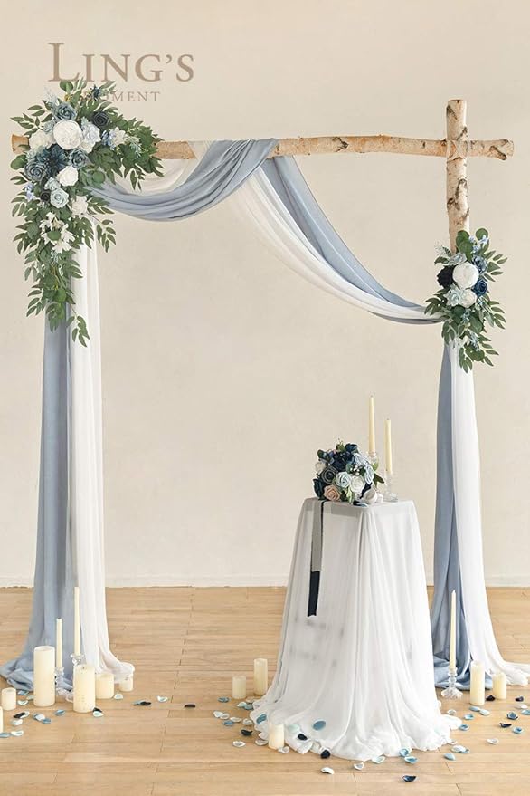 Artificial Flower Arch Swag Kit, Dusty Blue Silk, 4-Piece Set