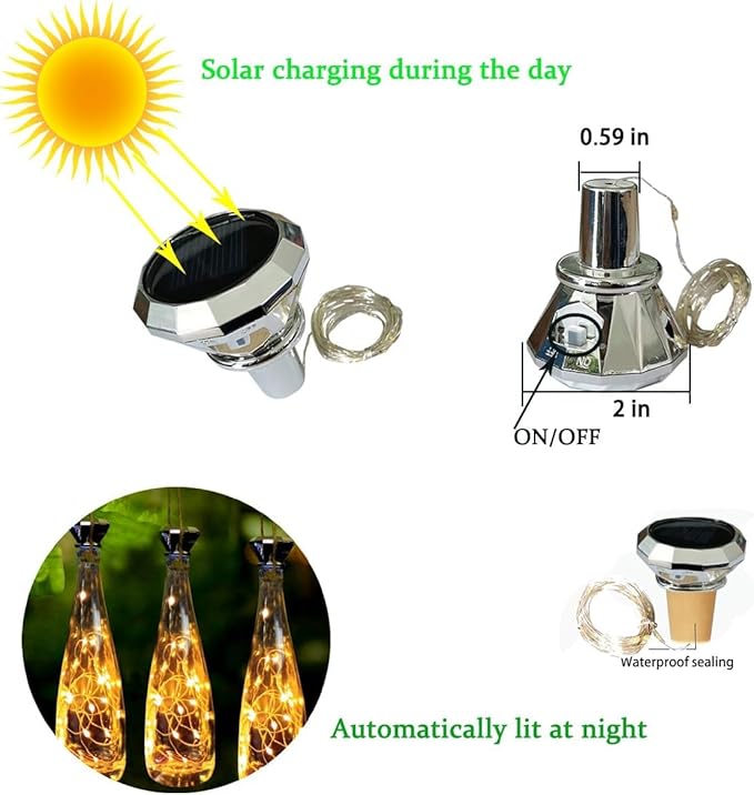 Indoor Outdoor Solar String Lights for Wine Bottles, 12 Pack Warm White