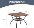 Dining Table for 4 Square Metal Patio Table with Umbrella Hole, Walnut