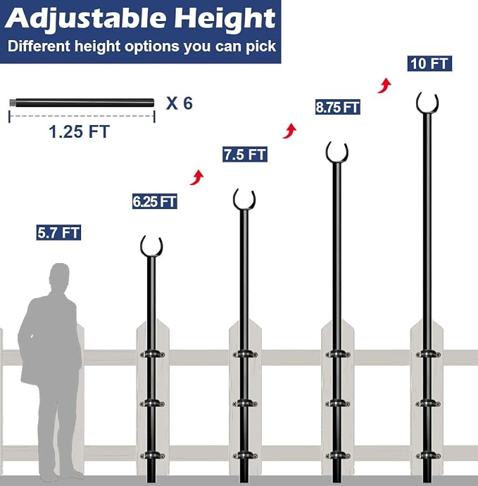 10FT String Light Poles for Outdoor, Heavy Duty Metal Lighting Stand Pole for - Image 3