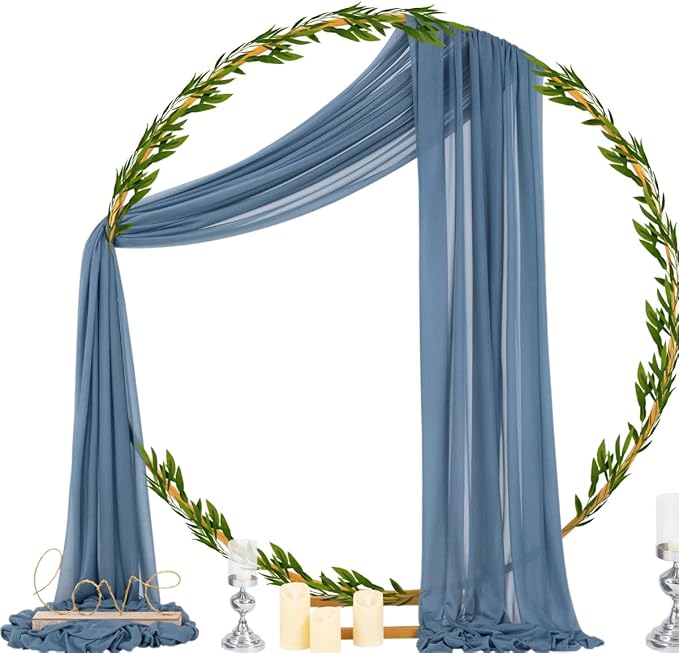 Outdoor Curtain Sheer Chiffon Arch Drapes, 4 Panels Dusty Blue