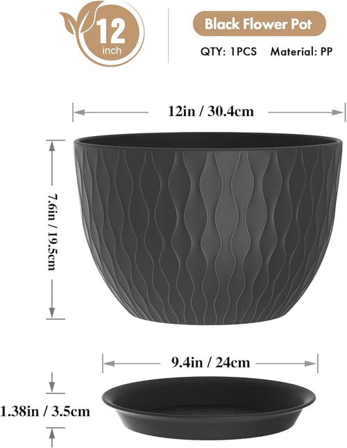 12 Inch Large Plant Pots for Indoor or Outdoor Plants, Wide Water Ripples - Image 2