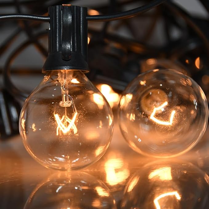 String Lights, 50 ft G40 Globe Outdoor Patio Lights in Black
