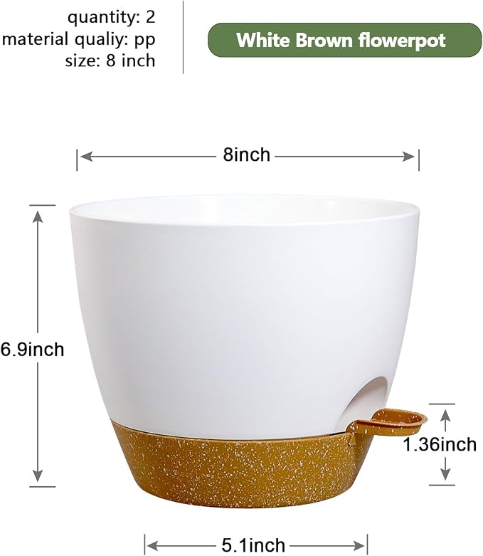 8 inch Self Watering Pots, 2 Pack Plastic Planters - Image 3