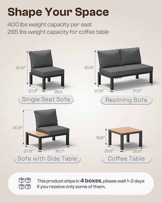 Aluminum Modular Outdoor Patio Furniture Set, 6 Seats Sectional Sofa Set - Image 8