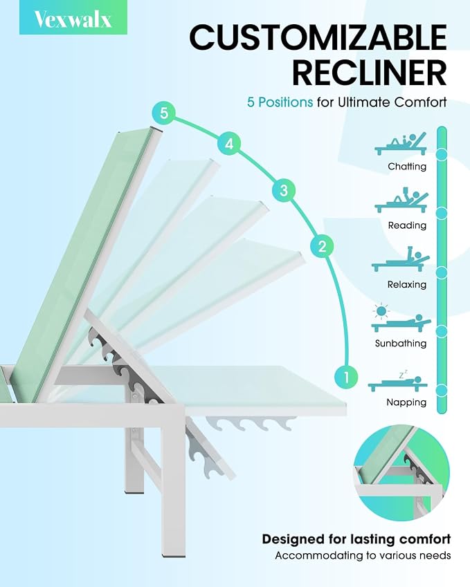 Outdoor Lounge Chairs Set of 2, Aluminum Patio Chaise Lounge Chairs - Image 4