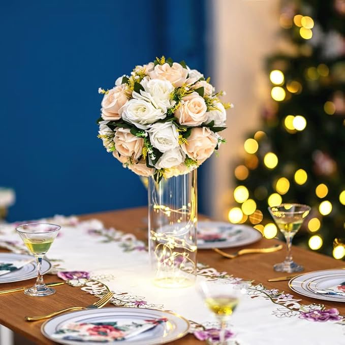 Artificial Flower Balls, Peach Champagne & White Faux Silk Rose Centerpiece