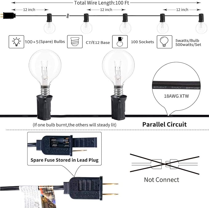 String Lights, 100 ft Waterproof Outdoor with 105 G40 Clear Bulbs