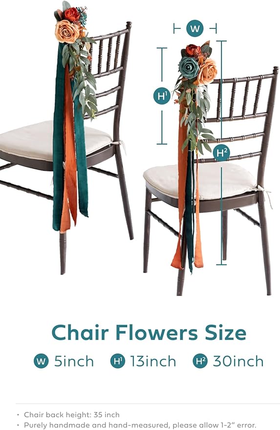 Artificial Flowers Set of 8 Aisle Pew Decor in Dark Teal and Burnt Orange