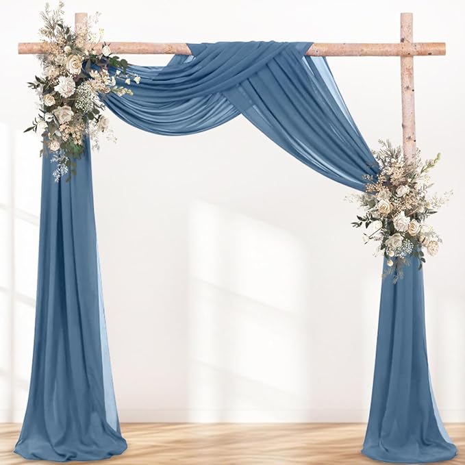 Outdoor Curtains: Dusty Blue Chiffon Arch Draping, 29 Inch Wide, 2 Panels